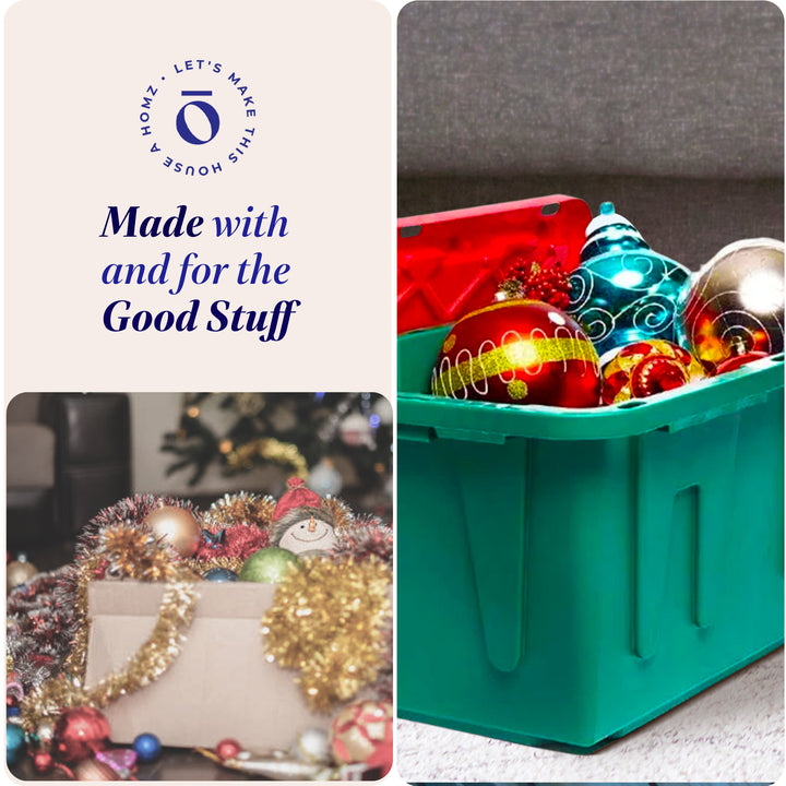 HOMZ Durabilt 27 Gallon Heavy Duty Holiday Storage Tote, Green/Red (2 Pack)