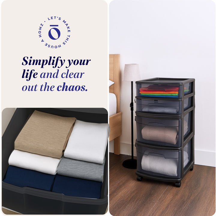 Homz Tall Solid Plastic 4 Drawer Med Storage Cart w/Caster Wheels, Blk(Open Box)