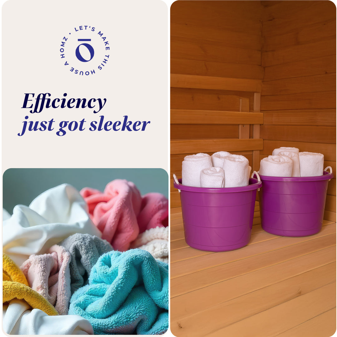 Homz 17 Gallon Indoor Outdoor Storage Bucket w/ Rope Handles, Orchid (4 Pack)