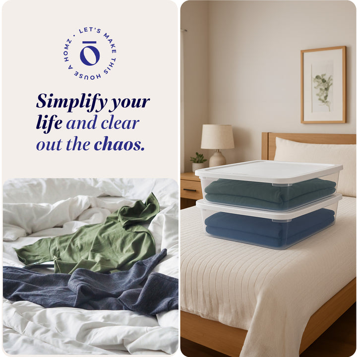 Homz 28 Qt Clear Plastic Storage Container Bin w/ Secure Lid, 2 Pack (Open Box)