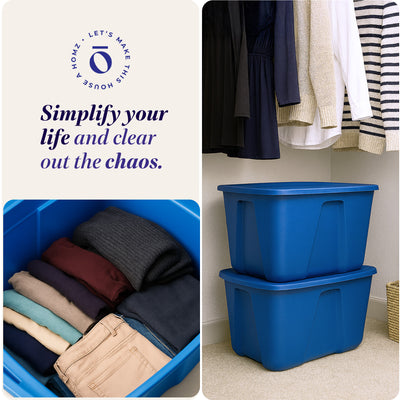 Homz 32 Gallon Plastic Storage Container w/ Secure Lid, Blue, 2 Pack (Open Box) - VMInnovations