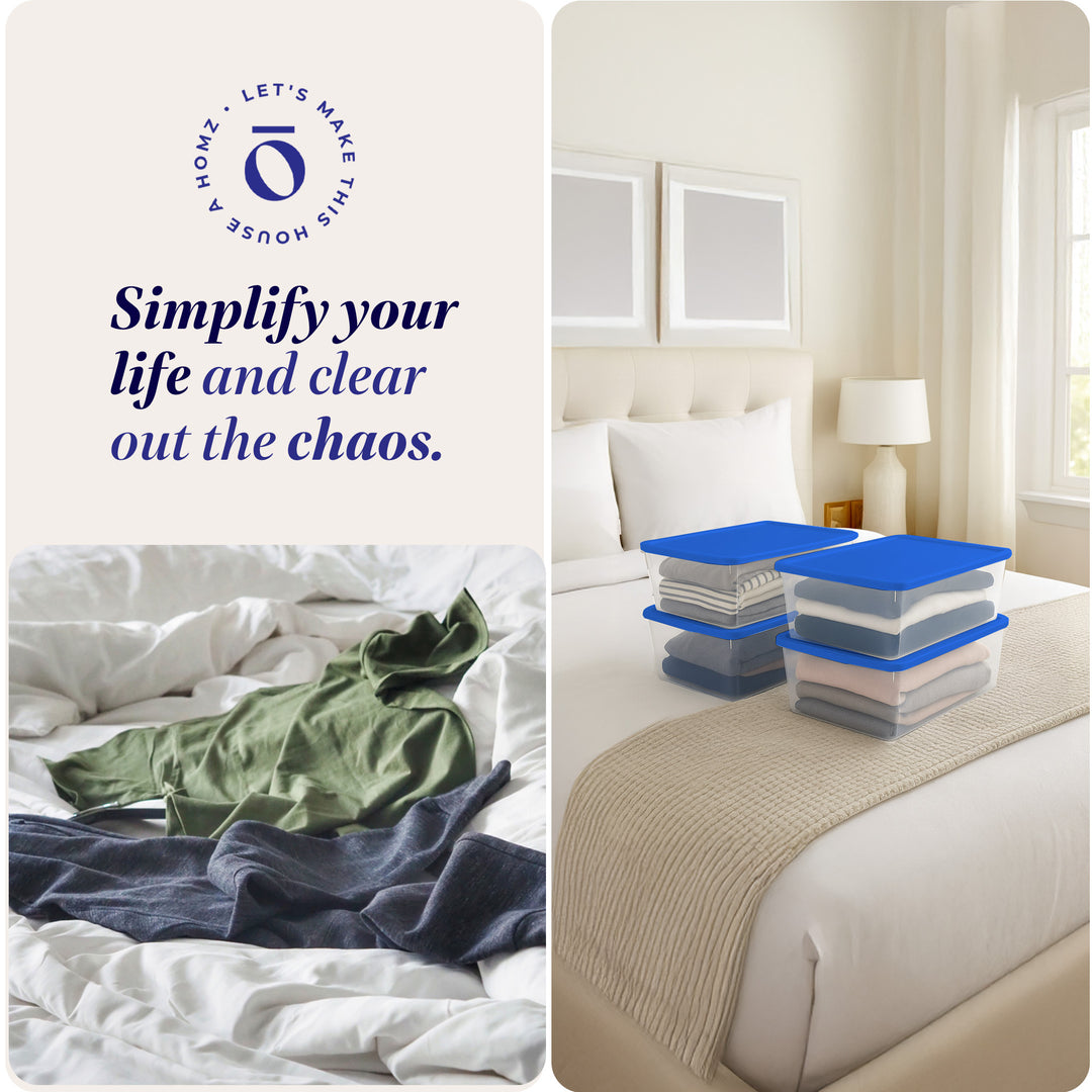 Homz 12 Qt Stackable Plastic Storage Container w/ Snaplock Lid, Blue (4 Pack)