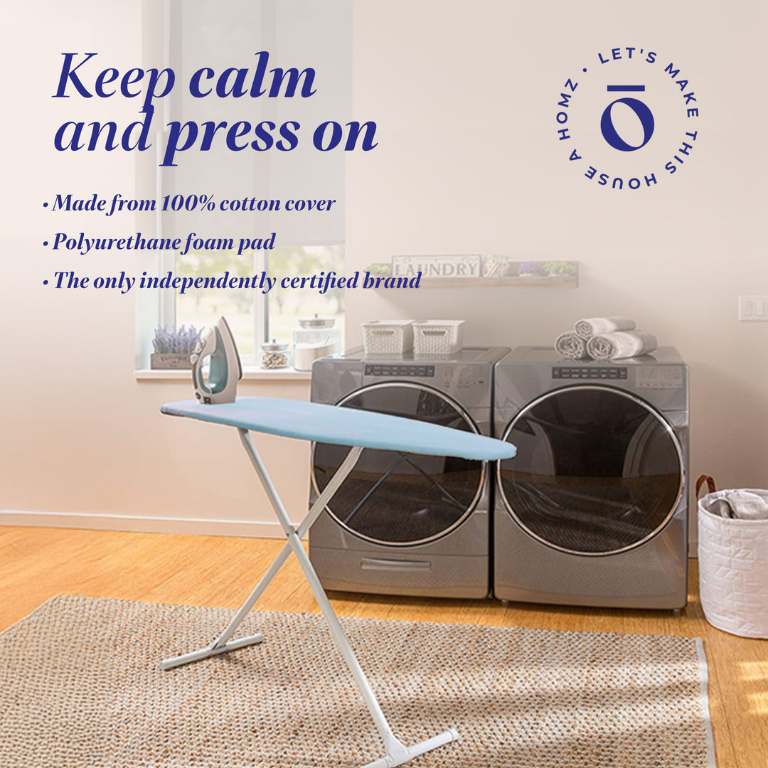 Homz T-Leg Adjustable Ironing Board w/ Foam Pad & Cotton Cover, Blue (Open Box)