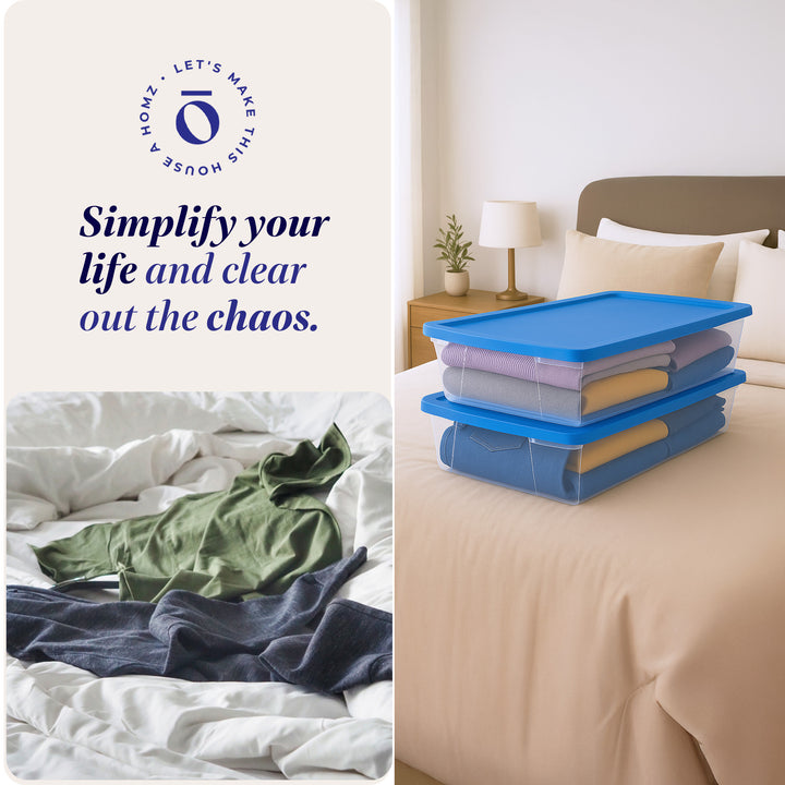 Homz Snaplock 41 Qt Stackable Plastic Storage Container w/ Lid,  2 Pack, Blue