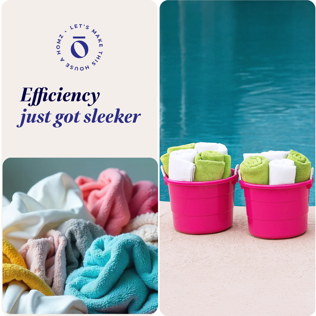 Homz Plastic 18 Gallon Utility Bucket Tub Container with Handles, Pink (6 Pack)