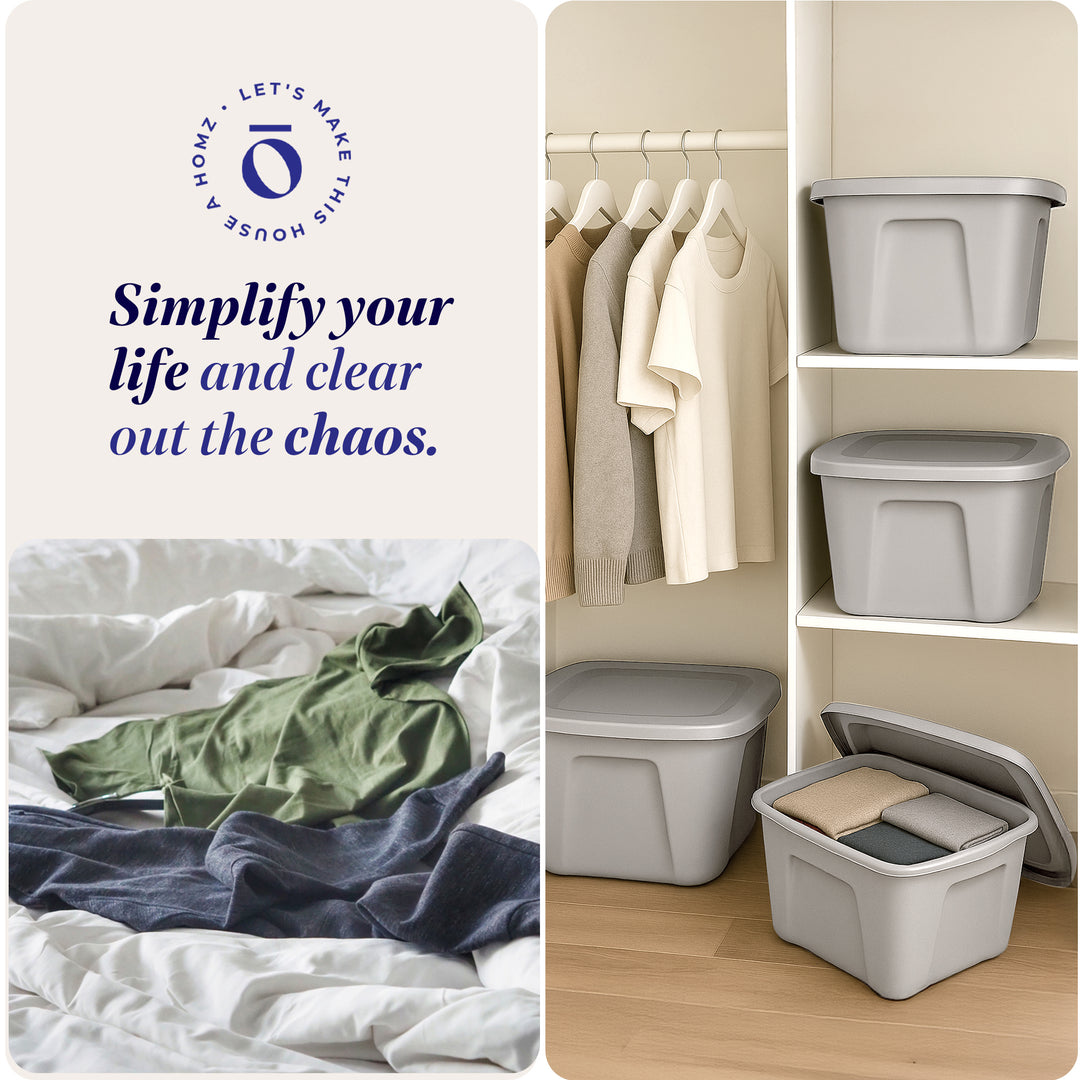 Homz 10 Gallon Heavy Duty Plastic Storage Container, Titanium Silver (8 Pack)