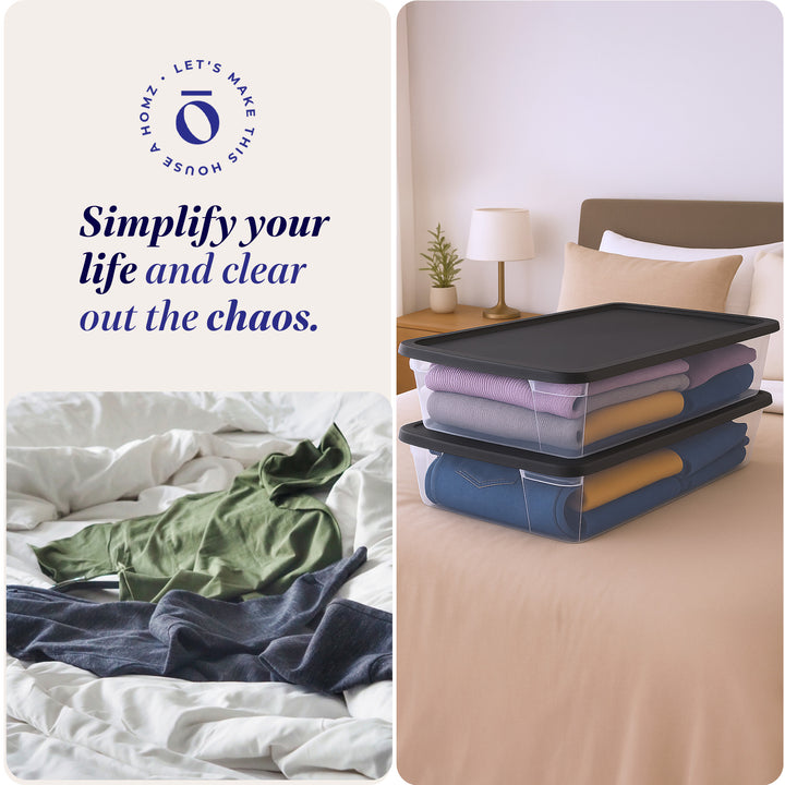 Homz 41 Quart Stackable Plastic Containers w/Snap-Close Lid, (2 Pk)(Open Box)