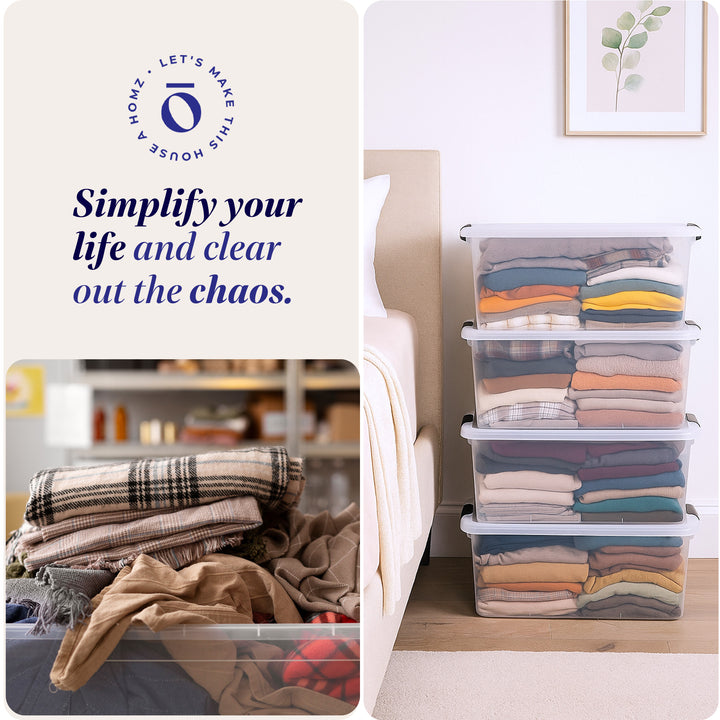 Homz 64 Qt Clear Storage Organizing Container Bin with Latching Lids (4 Pack)