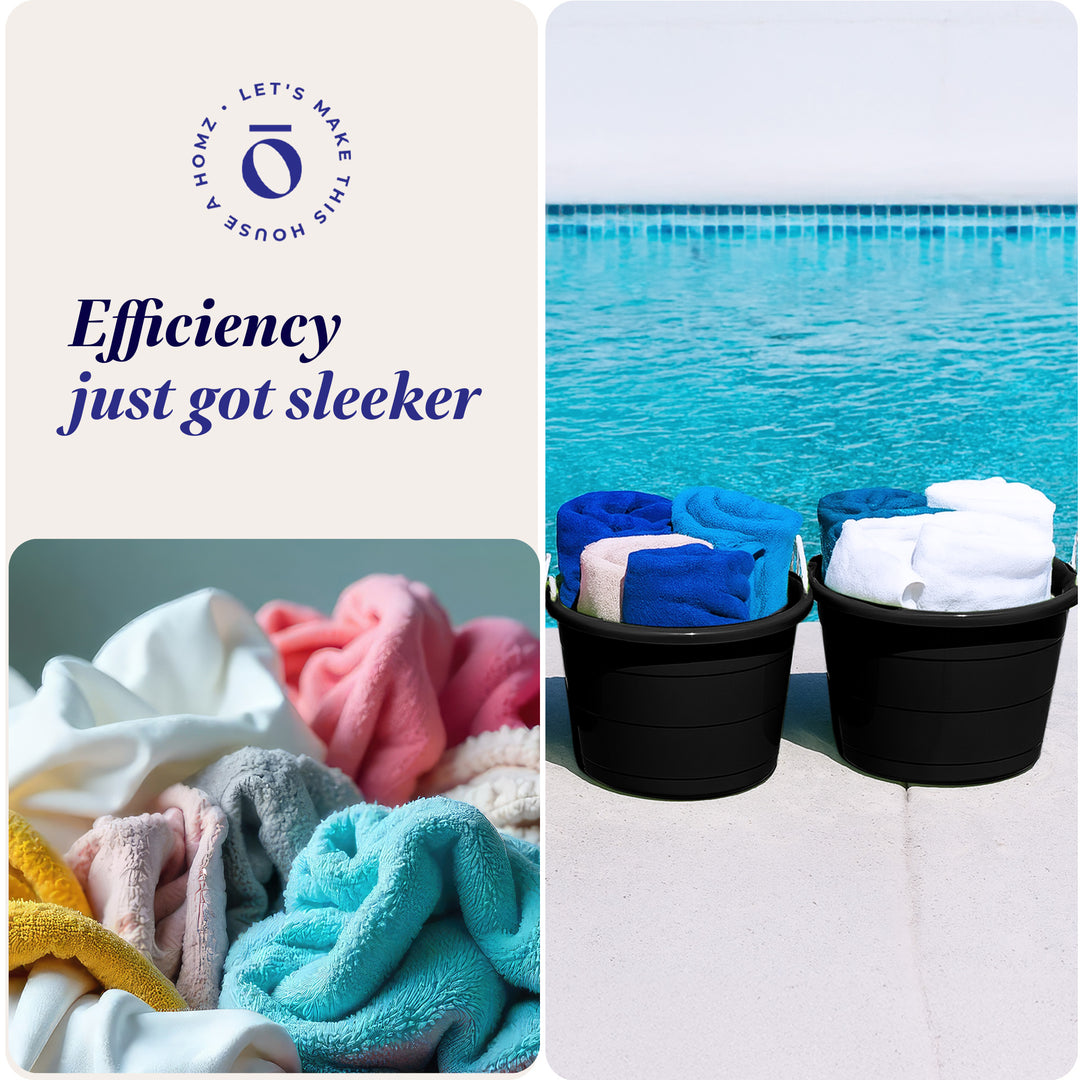 Homz 17 Gal Plastic Open Storage Round Utility Tub with Handles, Black (2 Pack)