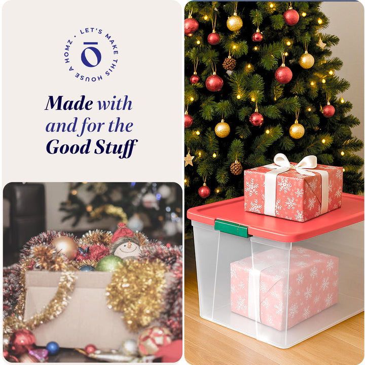 Homz 64 Qt Latch Clear Plastic Storage Container Bin w/ Red Lid, 2 Pk(Open Box)