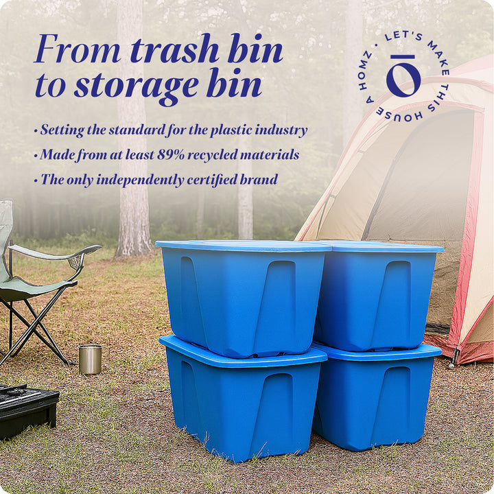 Homz 32 Gallon Standard Plastic Storage Container with Secure Lid, Blue, 4 Pack