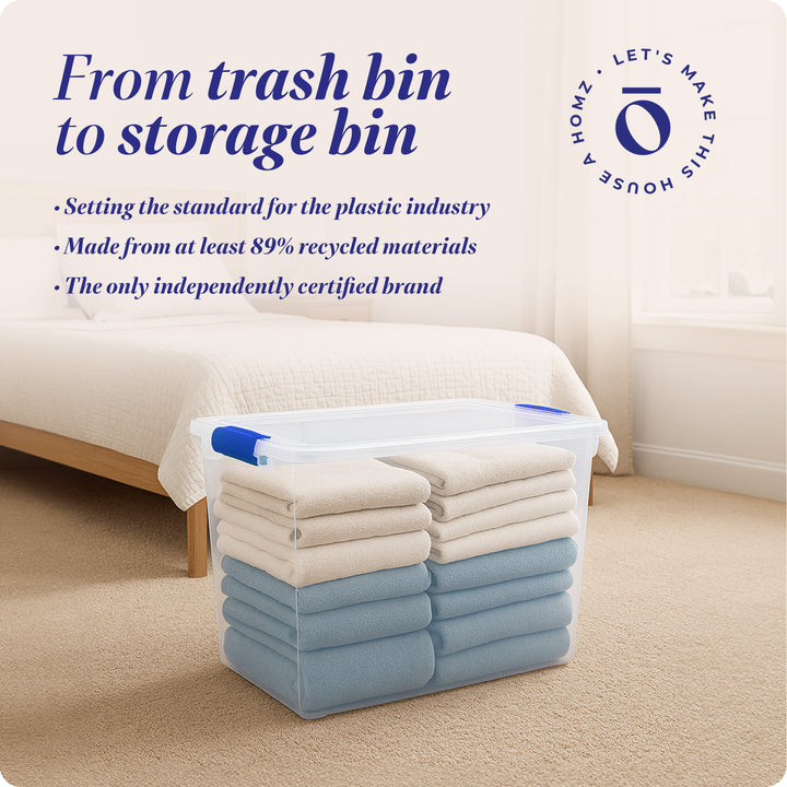 Homz 112-Quart Clear Plastic Stackable Storage Containers w/ Latch Lid, 6 Pack