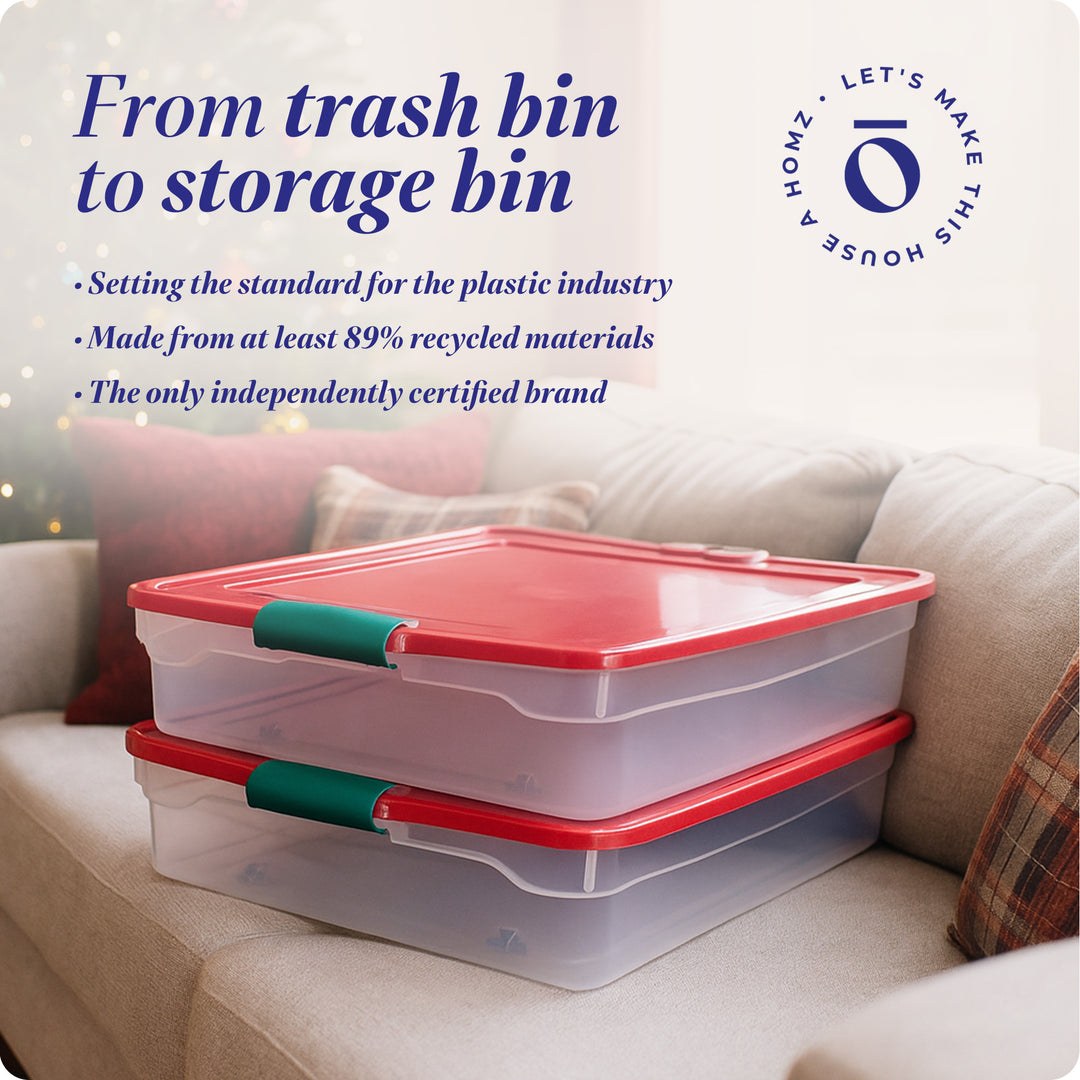 HOMZ 60 Quart Latching Holiday Underbed Storage Container Box, Clear (4 Pack)