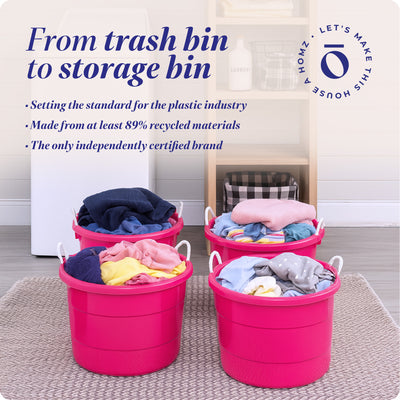 Homz Plastic 18 Gallon Utility Bucket Tub Container with Handles, Pink (2 Pack) - VMInnovations