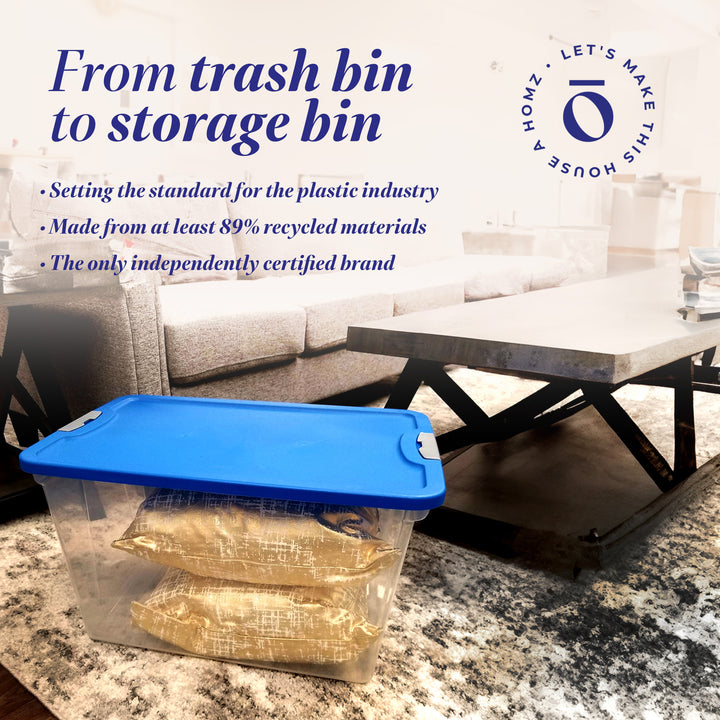 Homz 64 Qt Secure Latch Large Clear Stackable Storage Container Bin (4 Pack)