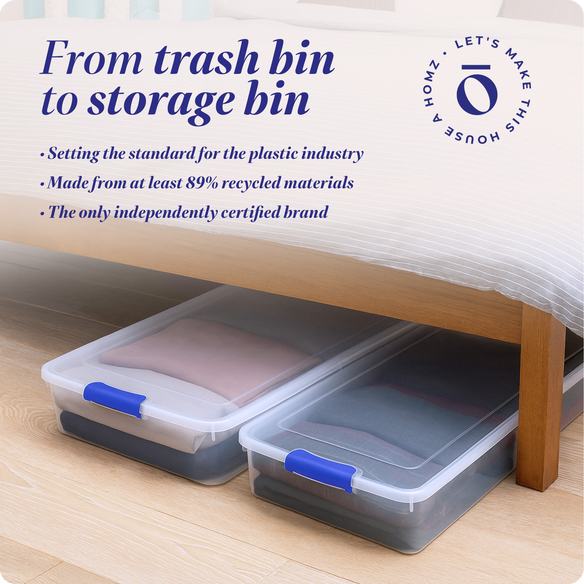 Homz 60 Quart Underbed Secure Latching Clear Plastic Container, (2pk) (Open Box)
