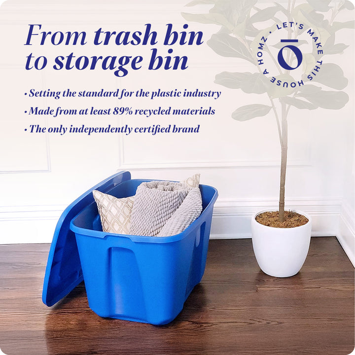 Homz 18 Gallon Standard Plastic Storage Container with Secure Lid, Blue, 4 Pack