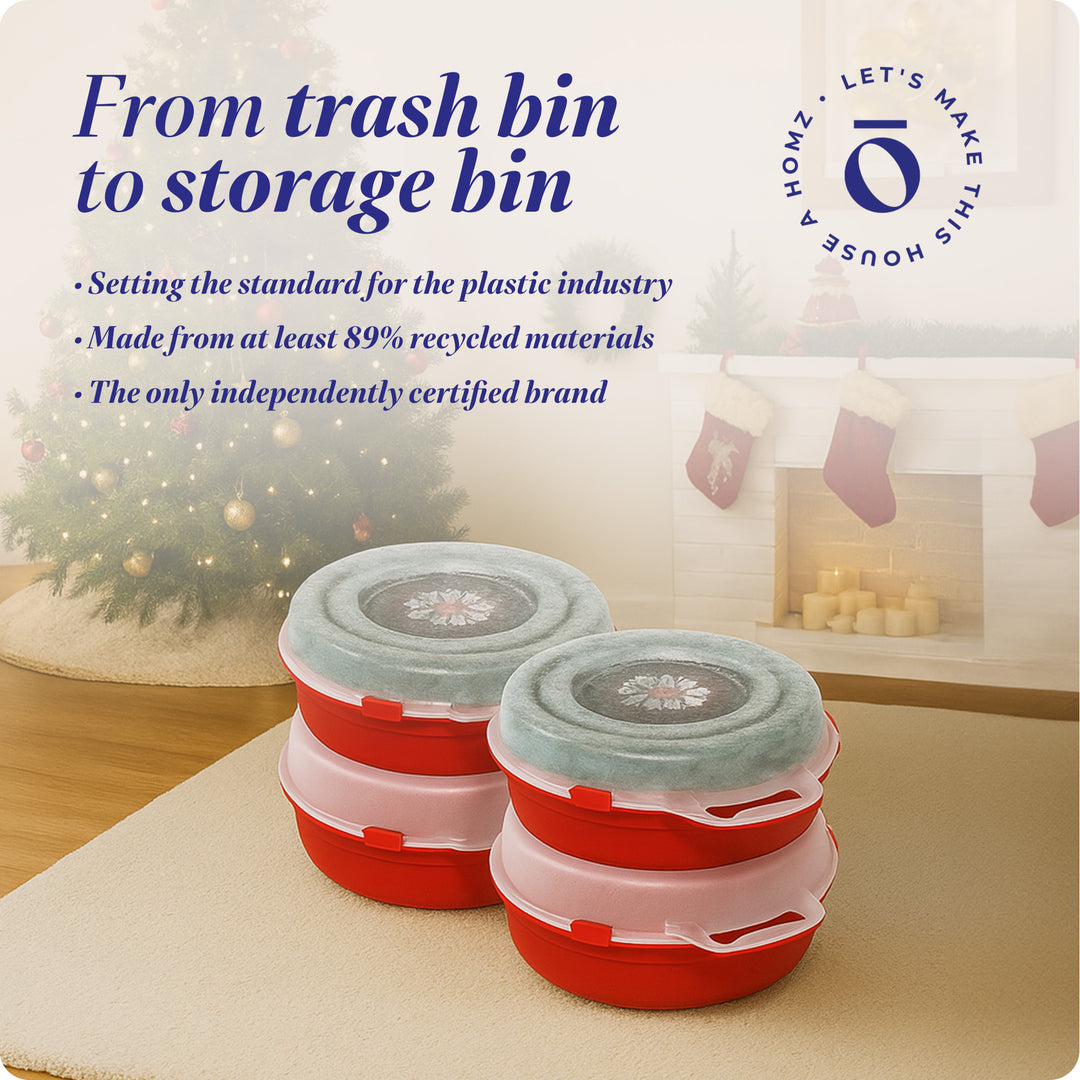 Homz 24 Inch Seasonal Holiday Christmas Plastic Wreath Storage Box, Red (6 Pack)