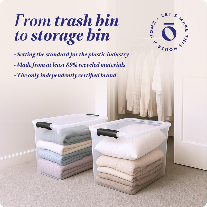 HOMZ 112 Qt Latching Storage Container, Extra Large, Clear (2 Pack) (Open Box)