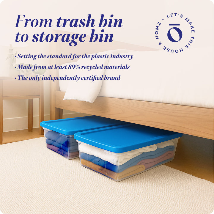 Homz Snaplock 41 Qt Stackable Plastic Storage Container w/ Lid,  2 Pack, Blue