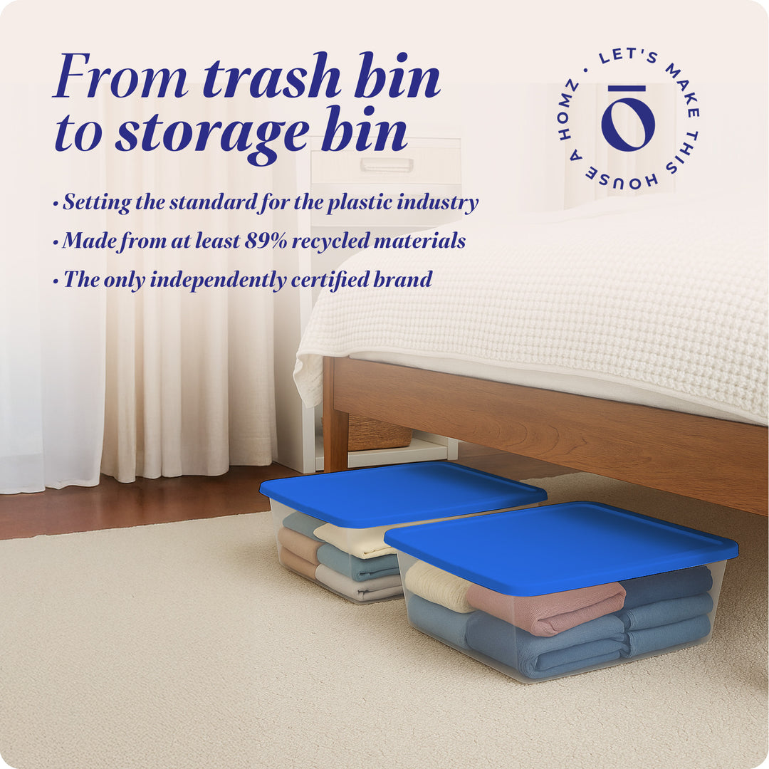 Homz 12 Qt Stackable Plastic Storage Container w/ Snaplock Lid, Blue (4 Pack)