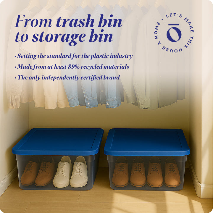 Homz 28 Qt Snaplock Clear Plastic Storage Container Bin with Lid, Blue (2 Pack)