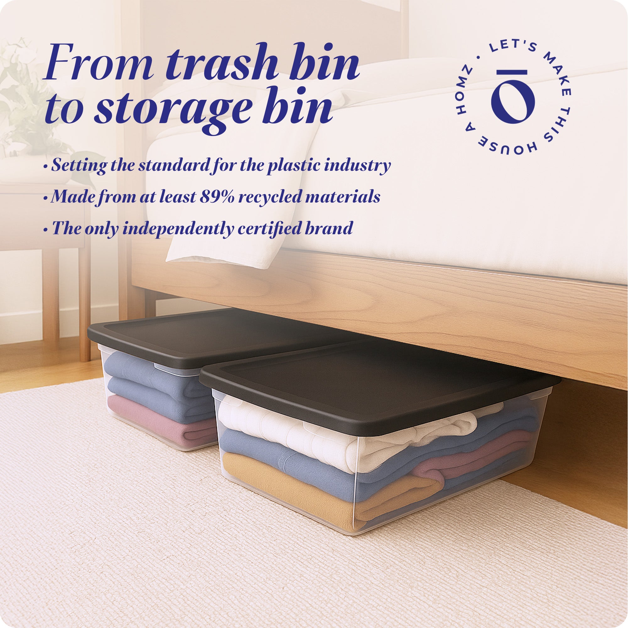 Homz 41 Quart Stackable Plastic Under Bed Storage Containers with Lid, (2 Pack)