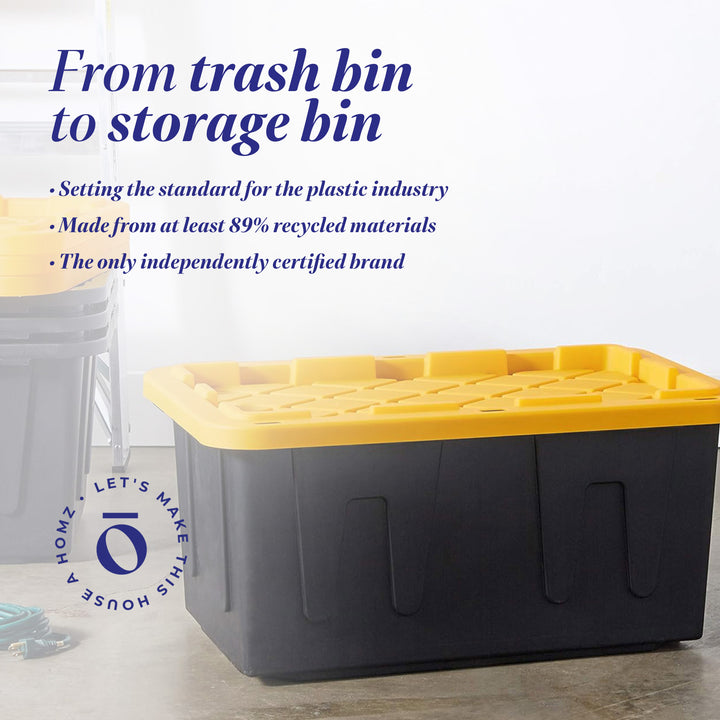 Homz 15 Gallon Durabilt Storage Container with Snap Lid, Black/Yellow (4 Pack)