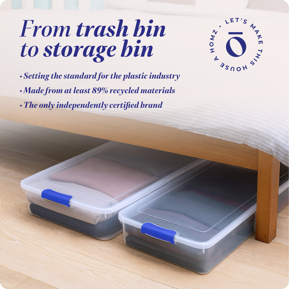 Homz 60 Quart Underbed Secure Latching Clear Plastic Storage Container, (2 Pack)