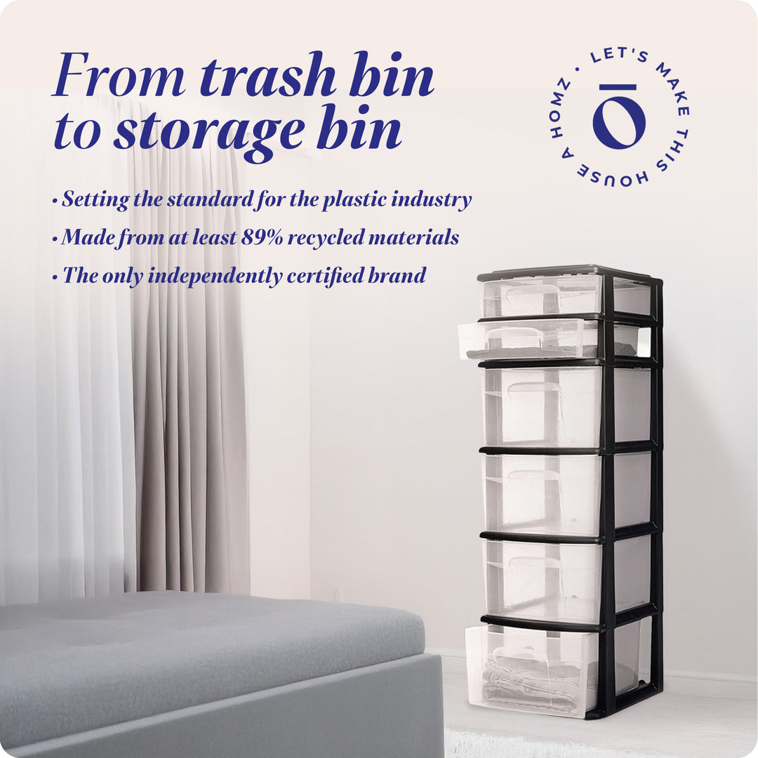Homz 6-Drawer Plastic Bedroom & Closet Organizer Storage, Clear/Black Frame - VMInnovations