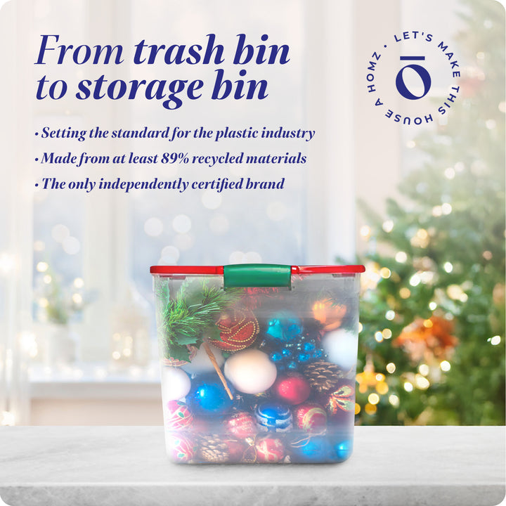 HOMZ 31 Quart Holiday Plastic Storage Container Bin with Latching Lid, 4 Pack