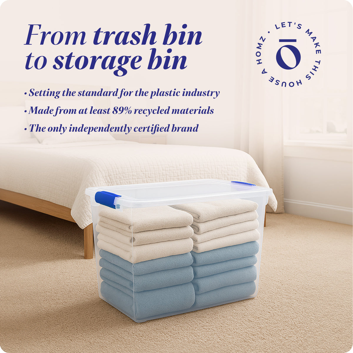 Homz 112 Qt Clear Plastic Stackable Storage Containers with Latch Lid, 6 Pack