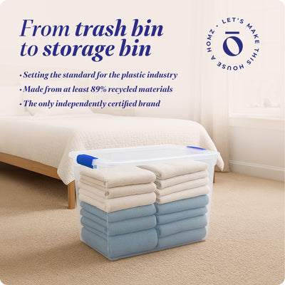 Homz 112 Qt Clear Plastic Stackable Storage Containers with Latch Lid, 6 Pack