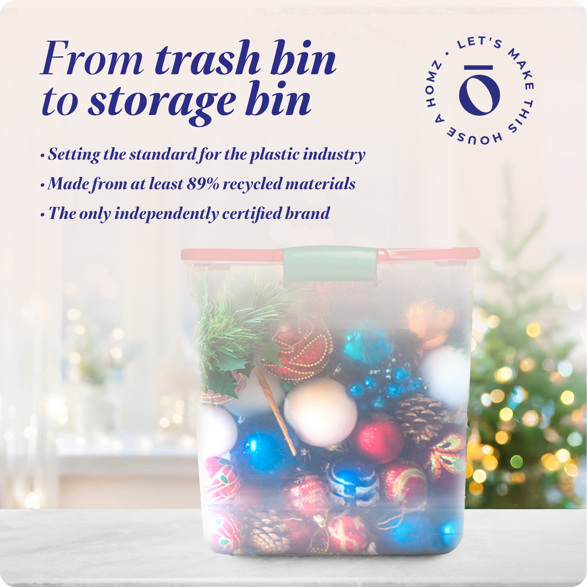 Homz 112 Qt Latching Holiday Plastic Storage Container Tote Box, Clear (2 Pack)