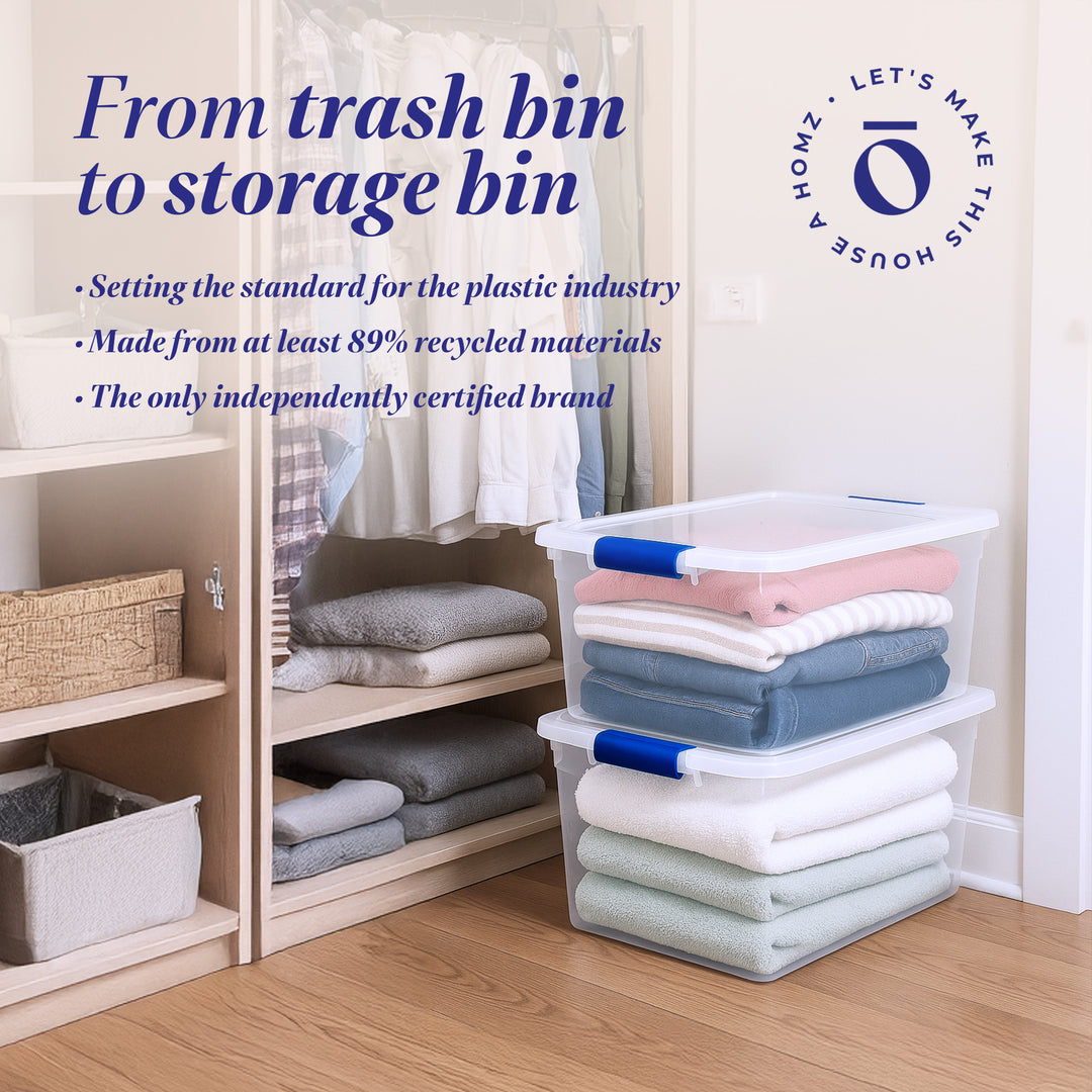 Homz 66-Quart Clear Plastic Stackable Storage Containers w/ Latch Lid, 4 Pack
