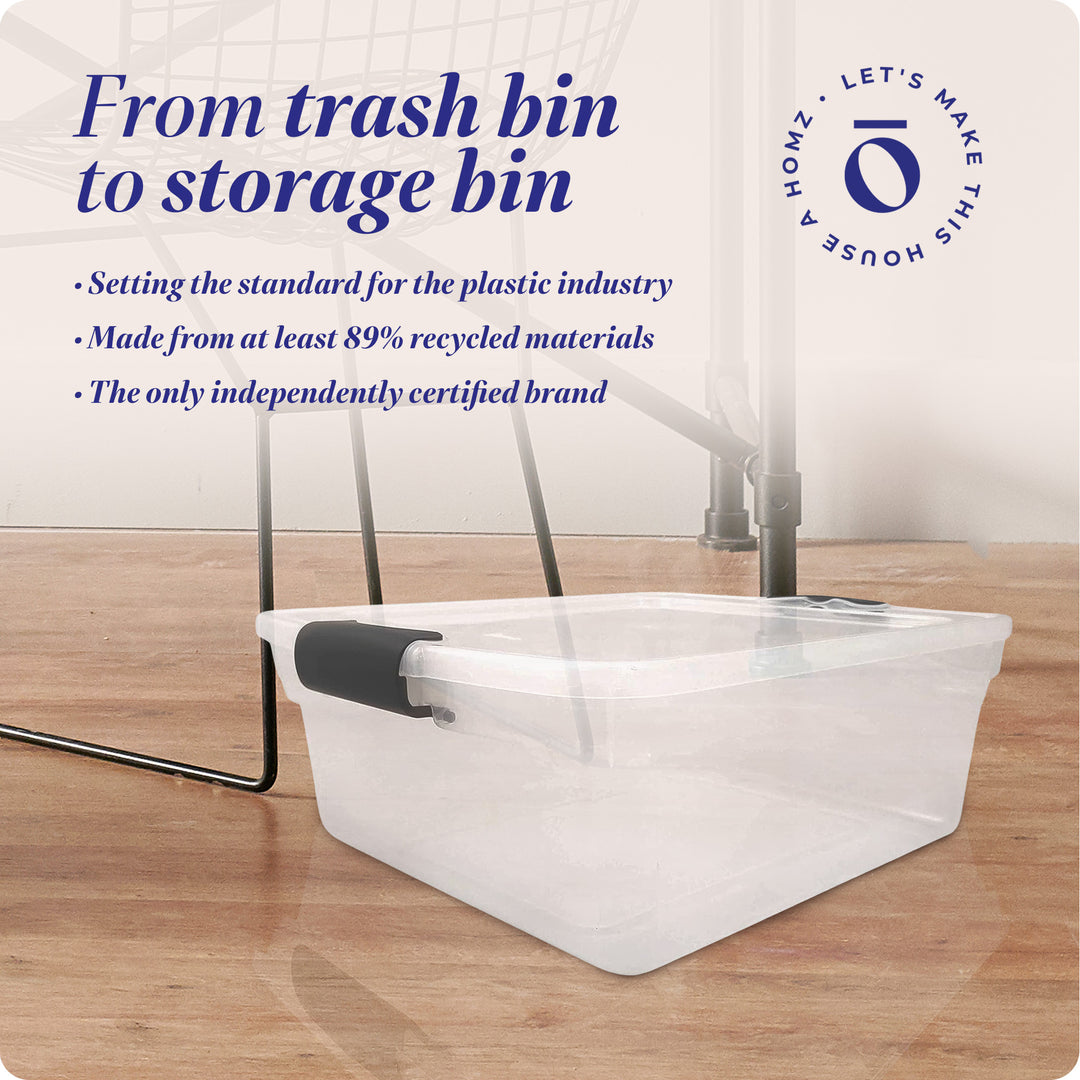 Homz 15.5 Qt Plastic Stackable Home Storage Container w/Lid, Gray Latch (4 Pack) - VMInnovations