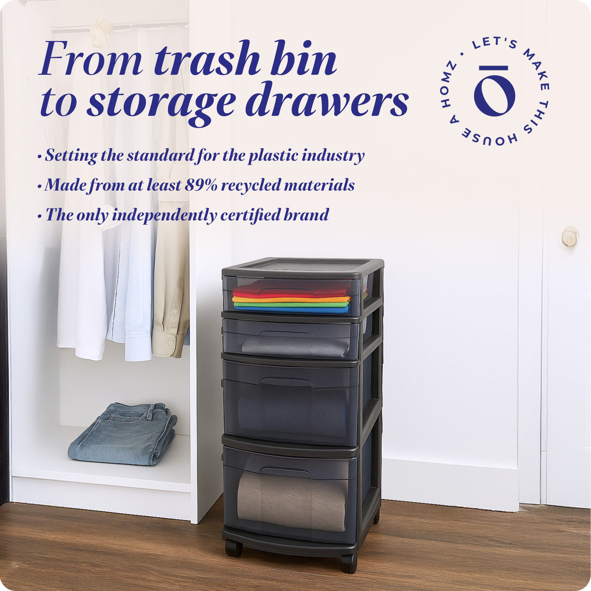 Homz Tall Solid Plastic 4 Drawer Med Storage Cart w/Caster Wheels, Blk(Open Box)