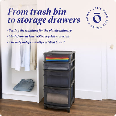 Homz Tall Solid Plastic 4 Drawer Med Storage Cart w/Caster Wheels, Blk(Open Box)