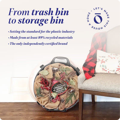 Homz 24 In Seasonal Holiday Christmas Plastic Wreath Storage Box, Black (6 Pack) - VMInnovations