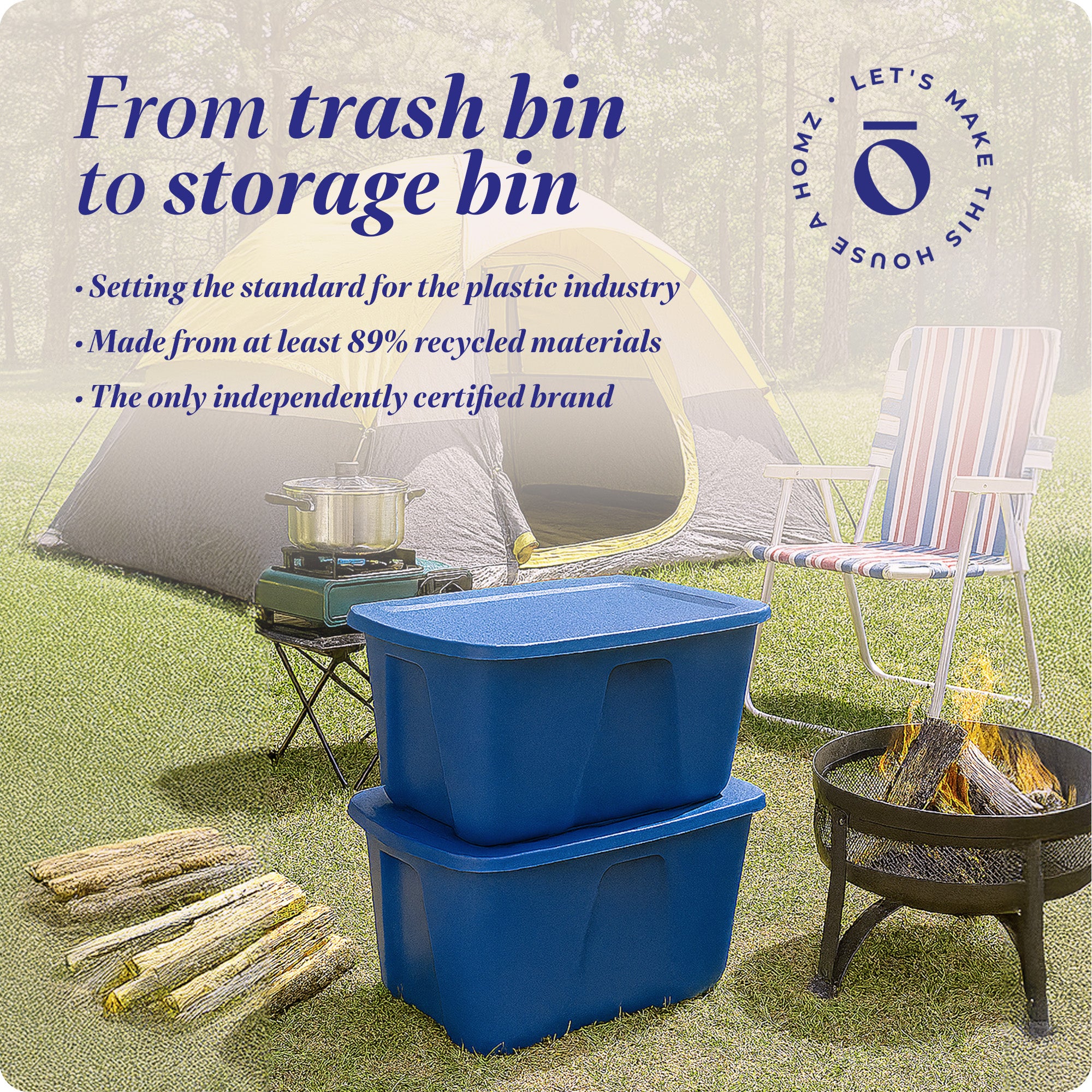 Homz 32 Gallon Plastic Storage Container w/ Secure Lid, Blue, 2 Pack (Open Box) - VMInnovations