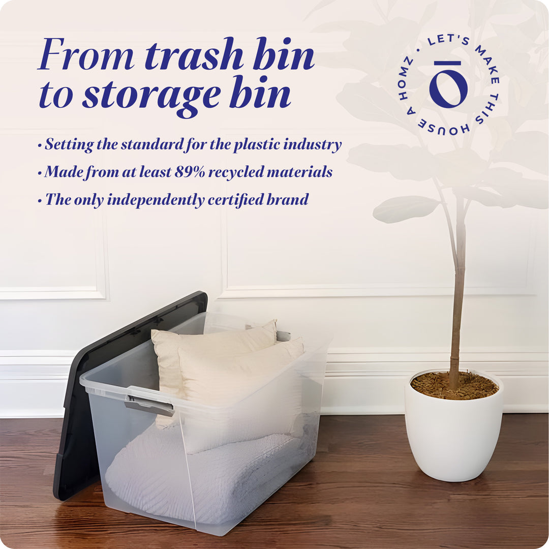 Homz 64 Qt Secure Latching Large Clear Plastic Storage Bin w/ Gray Lid (4 Pack)