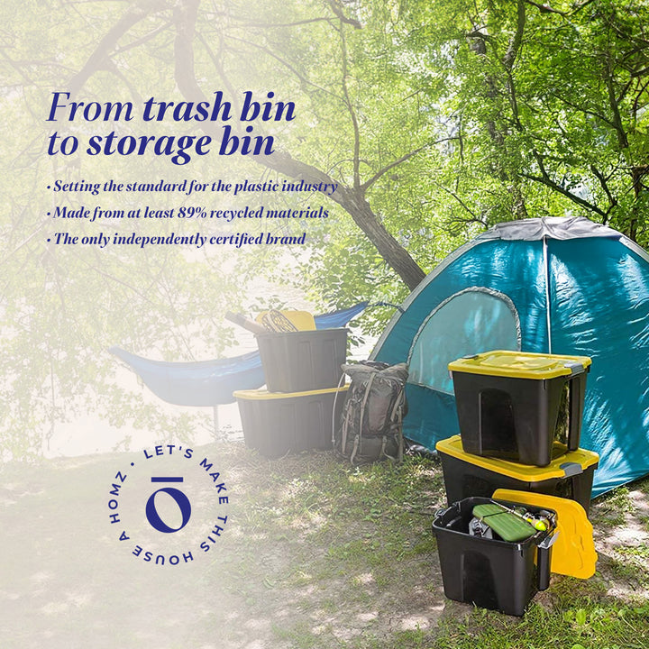 Homz 34 Gallon Durabilt Home Storage Container w/Lid, Black/Yellow (2 Pk) (Used) - VMInnovations