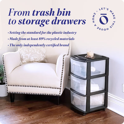Homz Plastic Medium Storage Container, 3 Clear Drawers & Black Frame (Used)