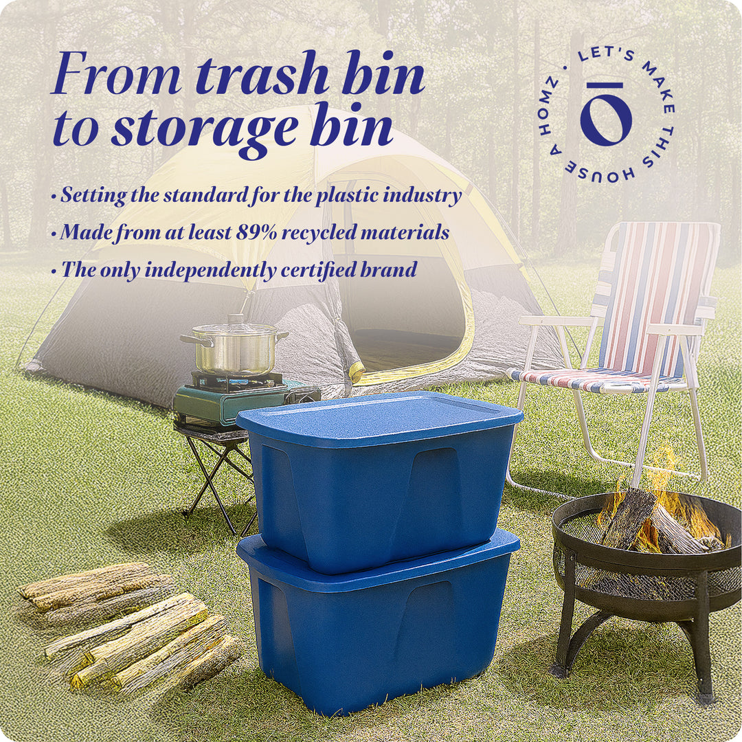 Homz 32 Gallon Plastic Storage Container w/ Secure Lid, Blue, 2 Pack (Open Box)