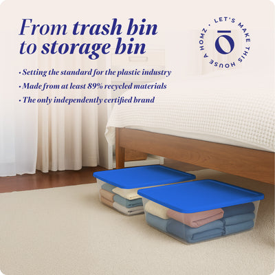 Homz 12 Qt Stackable Plastic Storage Container w/ Snaplock Lid, Blue (4 Pack)