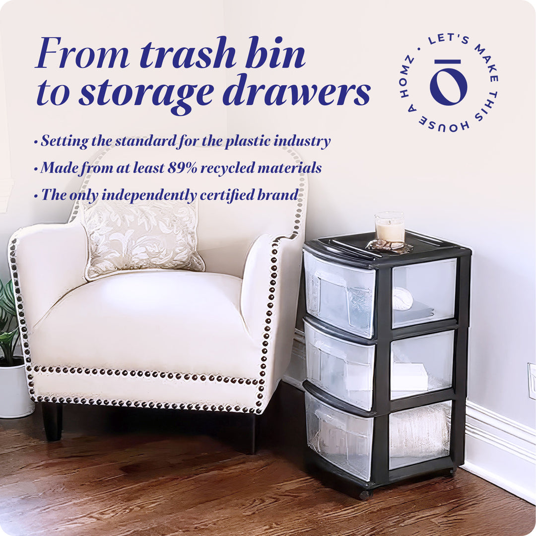 Homz Plastic 3 Drawer Medium Home Storage Container, Clear Drawers & Black Frame