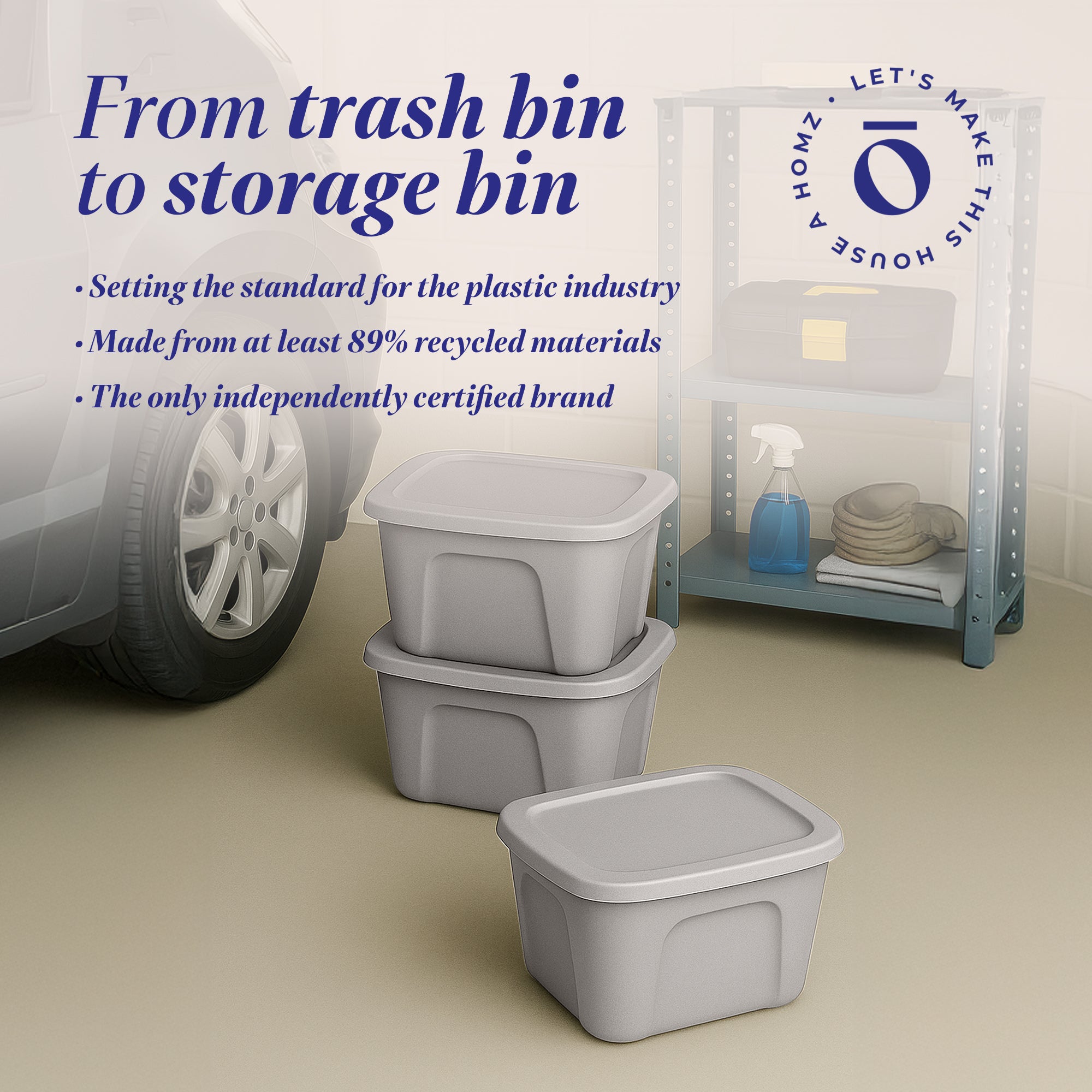 Homz 10 Gallon Heavy Duty Plastic Storage Container, Titanium Silver (8 Pack)