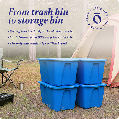 Homz 32 Gallon Standard Plastic Storage Container with Secure Lid, Blue, 4 Pack - VMInnovations