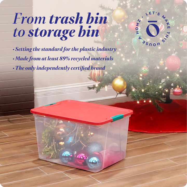 Homz 64Qt Secure Latch Clear Plastic Storage Bin w/Red Lid, 2 Pack (Used)