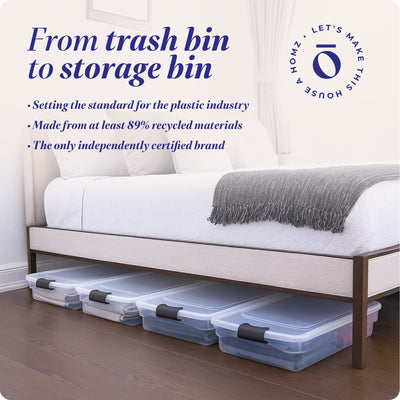 HOMZ 60 Qt Latching Lid & Easy Grip Underbed Storage Container, Clear (4 Pack) - VMInnovations